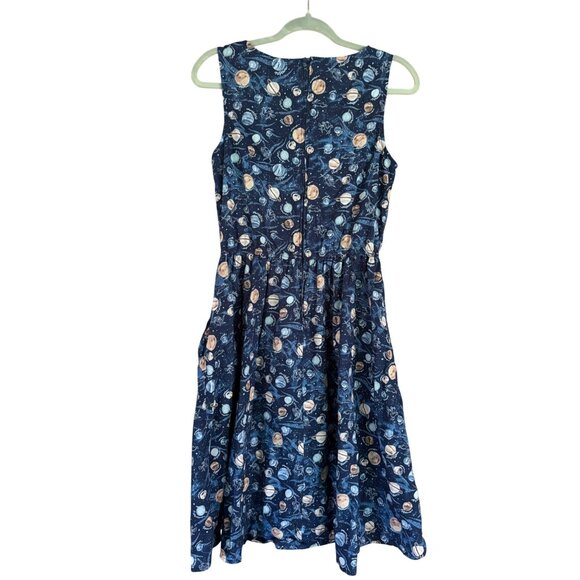 Retrolicious Space-Themed Sleeveless Dress With Retro Planets & Stars Print - Picture 1 of 9